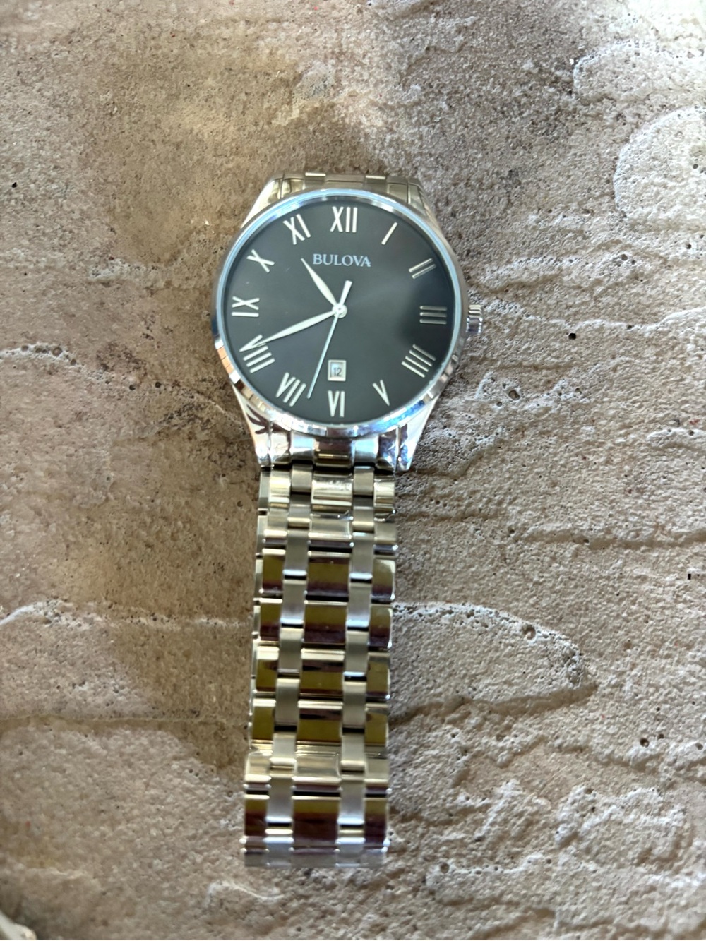 Bulova Silver Bracelet Watch with Gray Dial and Roman Numerals